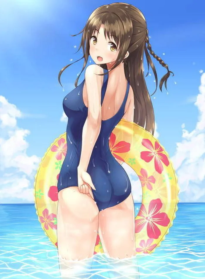 Uzuki Shimamura Na Praia De Maiô Escolar
